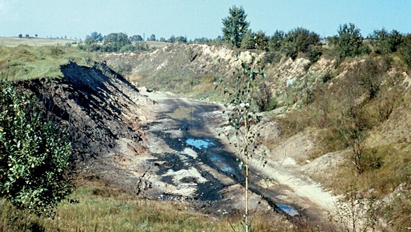 Karjero pažeistas Šeškinės ozas 1972 m. – iškastas šlaitas ir suverstos atliekos
