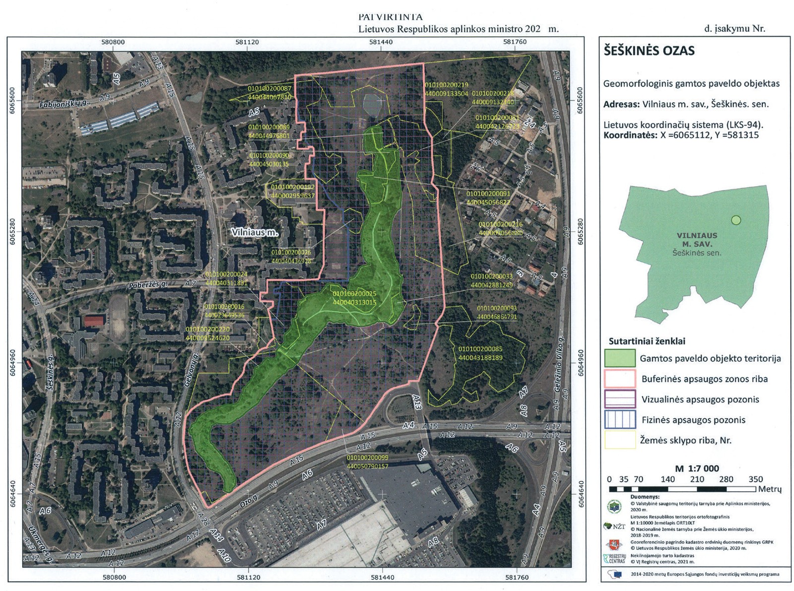 Saugomo gamtos paveldo objekto Šeškinės ozo ribų schema pagal 2022 m. įsakymą Nr. D1-184