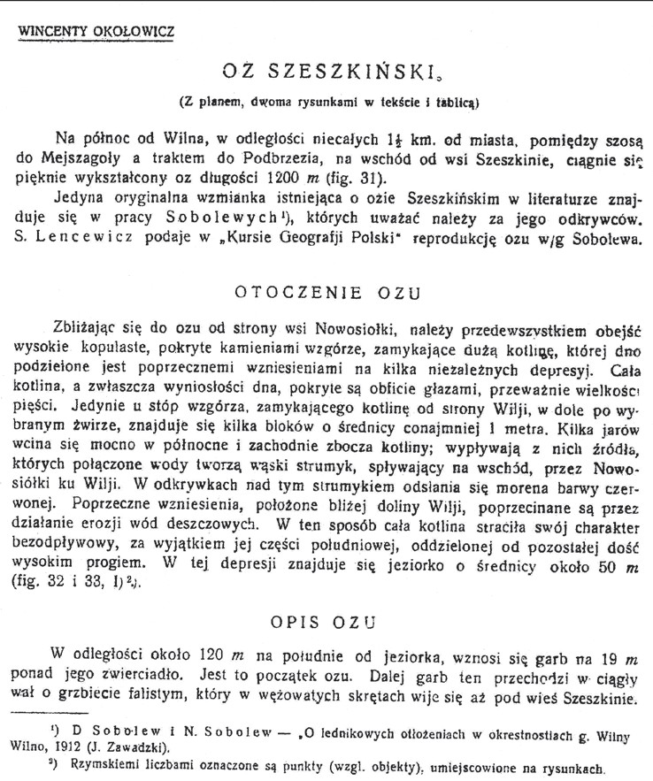 Vincento Okolovičiaus 1934 m. publikacijos „Oz Szeszkiński“ fragmentas